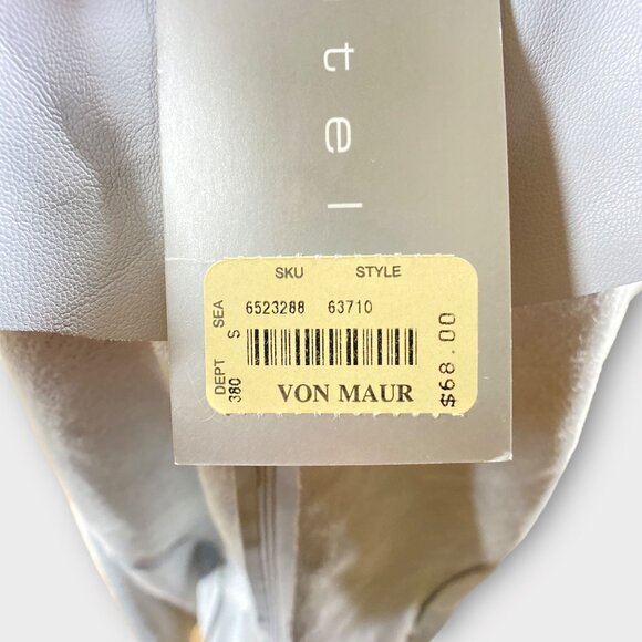 NWT BAGATELLE Light Blue Gray Faux Leather Draped Open Front Jacket, size Small - Picture 6 of 9